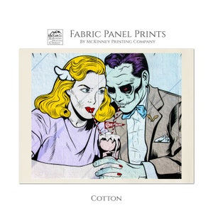 May include: A colorful pop art style illustration of a couple sharing a milkshake. The woman has blonde hair and is wearing a purple shirt. The man has purple hair and is wearing a blue bow tie and a gray suit. The milkshake is in a glass with a red and white straw and a red and white "Coney Island" flag.