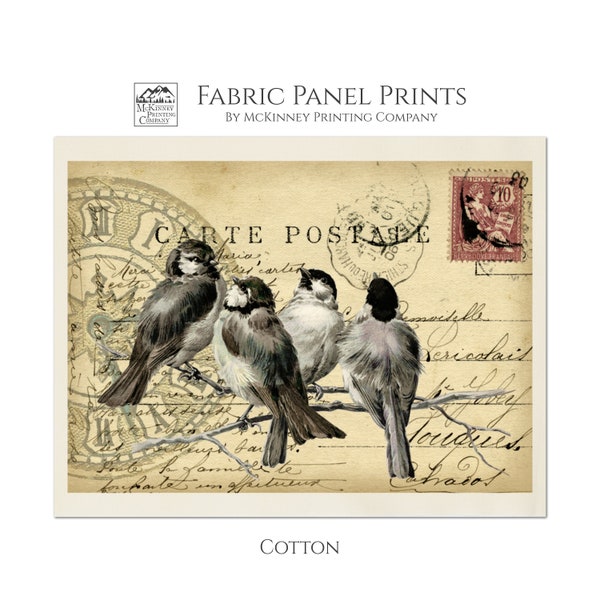 Bird Print Fabric, Block Print Cotton Fabric, Shabby Chic Fabric, French, Vintage, Victorian, Large Print Fabric, Panel, Quilt, Small, Decor