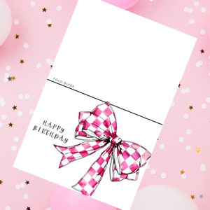 Pink Checkered Bow Digital Birthday Card