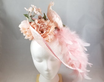 Fancy Tea Party Large Fascinator With Feather Bird