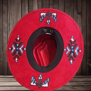 Burned and Painted Vegan Suede Fedora, Wide Brim Hat