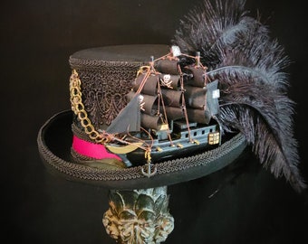 Black Top Hat With Pirate Ship