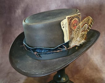 Brown Leather Gambler Hat-Size Large