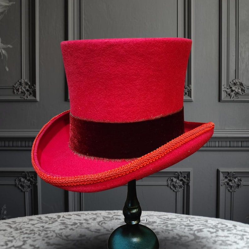 Red Rounded Hat Red Green Top Hat, 100% Wool, Fully Lined, 7-inch Height - Etsy