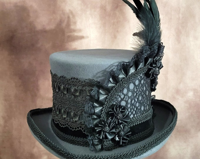 Charcoal Grey and Black Lace Top Hat Etsy