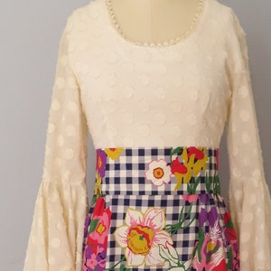 1960s floral gingham check maxi dress | size small | 1960s boho bohemian psychedelic dress 60s party dress hostess dress