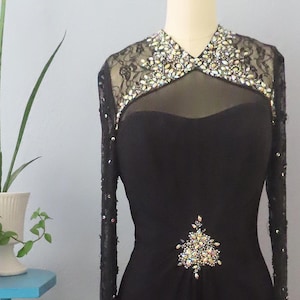 Y2K Beaded Lace Gown: Black Metallic Knit Formal Dress, Size Medium