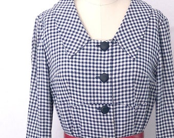 1960s Checkered Shirtdress: Vintage Navy & White Button-Down, Medium