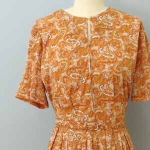 1960s Paisley Shirtdress: Vintage Orange Belted Dress, Medium