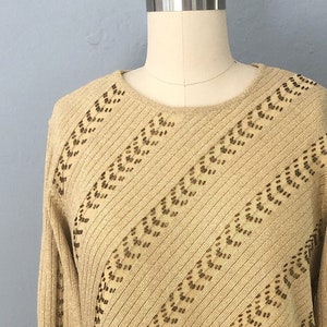 1980s gold metallic beaded knit sweater tunic | size medium | minimalist sweater holiday sweater party sweater gold tunic top