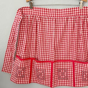 1950s red gingham half apron | cottagecore apron hostess apron frilly apron hostess apron baking apron cleaning apron housewife