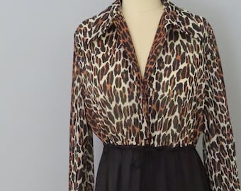 Accappatoio in nylon Vanity Fair anni '60: stampa leopardata con ghepardo, taglia M-L