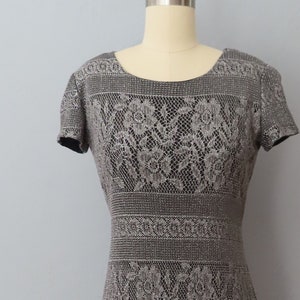 1980s silver metallic lace cocktail midi dress | size medium | sparkly party dress 1980s disco party dress party dress
