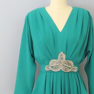 1980s Beaded Green Chiffon Cocktail Dress - Miss Elliette Size Small