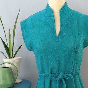 1970s Boucle Knit Dress: Jade Green Vintage A-Line Midi