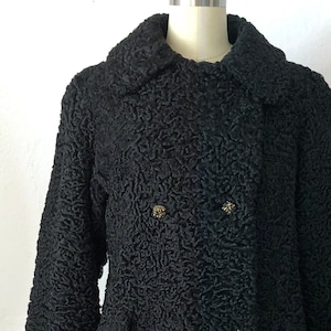 1950s black lambswool swing coat | women size medium | 50s swing coat boucle coat dress coat evening coat formal coat