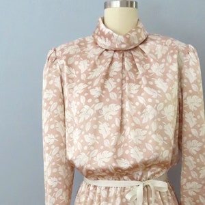 1980s Satin Floral Dress: Vintage Secretary Style, Size Medium