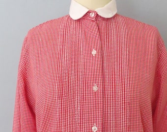 Camisa a cuadros vichy rojos y blancos de los años 70: abotonada, talla mediana