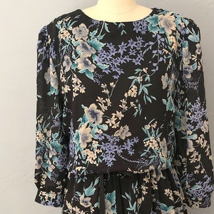 1970s Floral Midi Dress: Vintage Black Sheath, Size Large