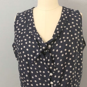 Vintage 1980s Silk Polkadot Blouse: Sleeveless Button-Up Top