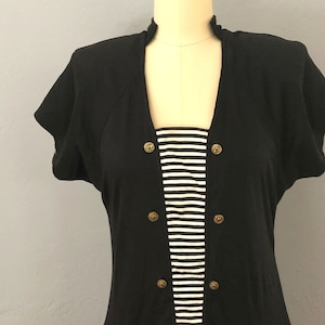1980s black + white striped party dress | medium | short black dress layered dress gothic costume beetlejuice dress costume inspo