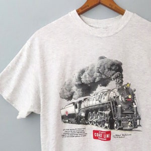 1990s heather gray Atlantic Coast Line Railroad train tshirt | mens small womens medium | retro train shirt gift for him dad gift
