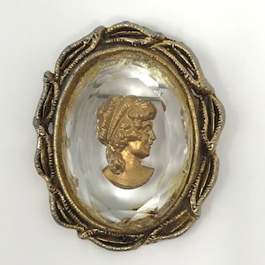 1950s glass cameo brooch | intaglio | victorian edwardian gold glass pin