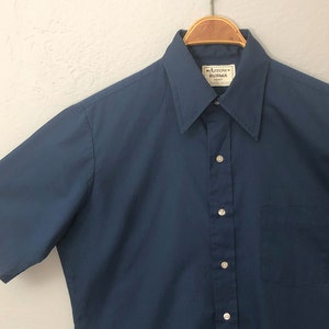 1970s mens buttonup work shirt | XL | short sleeve dark blue buttondown utililty shirt