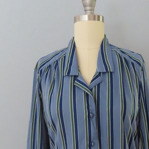 1970s striped blouse shirt | womens large | 70s button up 70s disco blouse long sleeve blouse