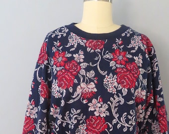 1970s Floral Knit Sweater Shirt - Donnkenny - Slouchy Pullover