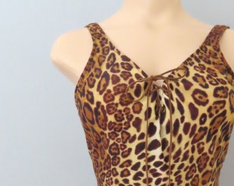 Eendelig zwempak met veters uit de jaren 80 met luipaardprint | pin-upbadpak | klein medium | Rockabilly-badpak met luipaardprint en dierenprint
