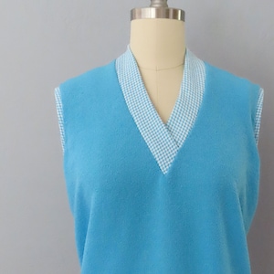 1970s blue check pullover sweater vest shirt | size large-XL | 1970&#39;s sleeveless casual top vest