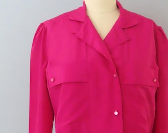 Blusa rosa abotonada de los años 70: Top vintage con lazo en la cintura, talla grande