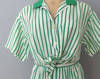 1980s green striped top and shorts set | med large | high waisted oversized boxy shirt St Patricks Day