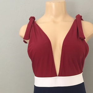 1990s Patriotic One Piece Swimsuit: Red White Blue, Size Small