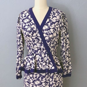 Blusa floreale in seta anni '80 + abito gonna 2 pezzi / taglia XS / Maggy London abito peplo anni '80 abito da cocktail stile anni '40 set gonna peplo