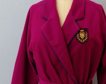 1950s Velour Crest Robe - Red-Pink Loungewear, Medium