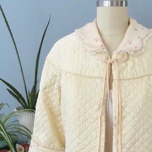 1960s yellow embroidered quilted bed jacket + nightgown | small medium | sleep jacket bed jacket slip nightgown mothers day gift for mom