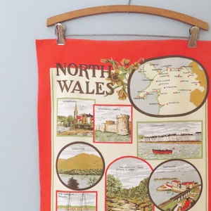 1970s North Wales print cotton linen tea towel dish towel | UK gift for mom gift for her