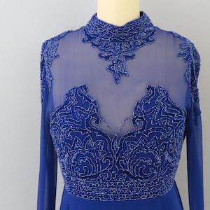 1980s blue beaded silk formal gown dress Judith Anne Creations | size medium | Victorian Edwardian vintage prom dress mother of the bride