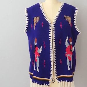 1960s knit Hungarian embroidered fringed vest | large | open front vest boho bohemian southwest western