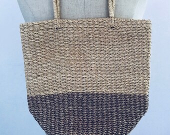 Vintage Woven Jute Handbag / Size Medium Natural Woven Purse Tote Bag