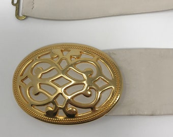 1980s western boho gold buckle leather belt | preppy gold buckle