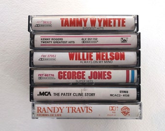 Lot de 6 cassettes de musique country des années 1970 des années 1980 | Patsy Cline Tammy Wynette Randy Travis Kenny Rogers George Jones Willie Nelson