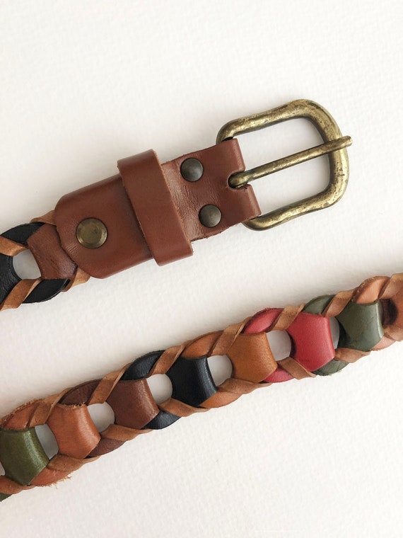 1980s multi color braided woven leather belt | bo… - image 5