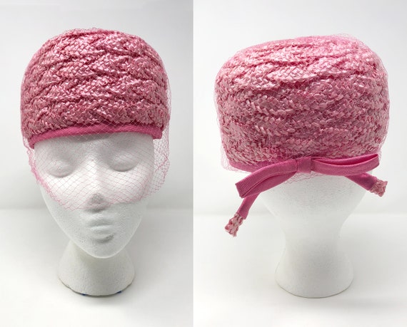 vintage 1950s pink pillbox veil hat | winkelmans |