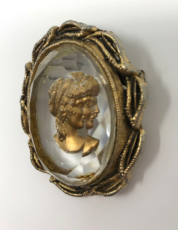 vintage 1950s glass cameo brooch | intaglio | vic… - image 3