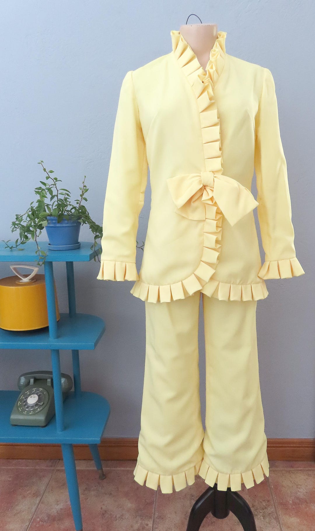 Pvc Ruffle Suit 1970s Butter Yellow Ruffle Pant Suit - Retro Two Piece Set - Small - Etsy