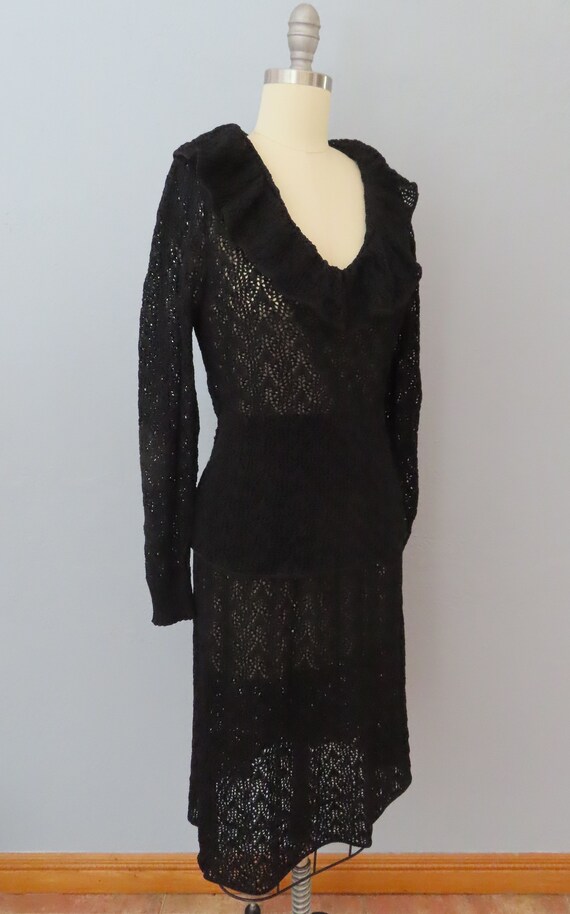 1970s black crochet top skirt set dress | size me… - image 3