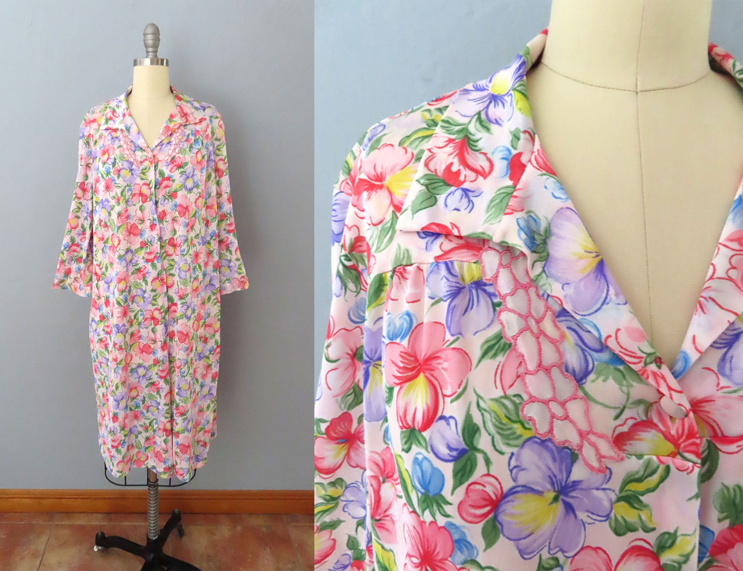 1950s Colleen Originals Floral Acetate Day Dress With 3/4 Sleeves